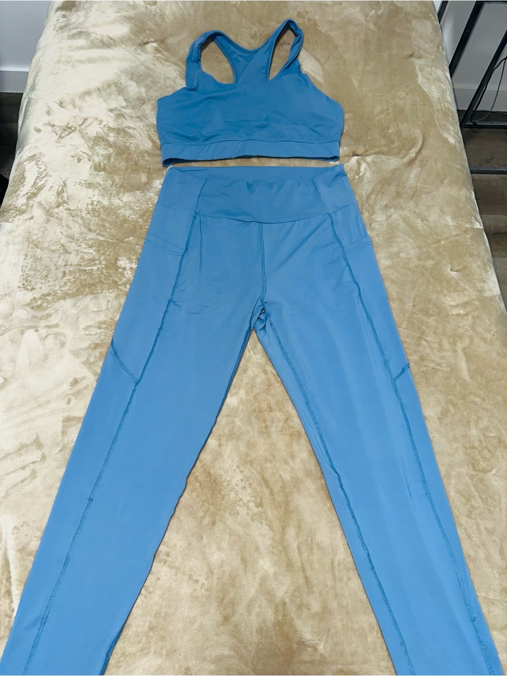 SHEIN Blue High-Rise Performance Leggings with Matching Sports Bra